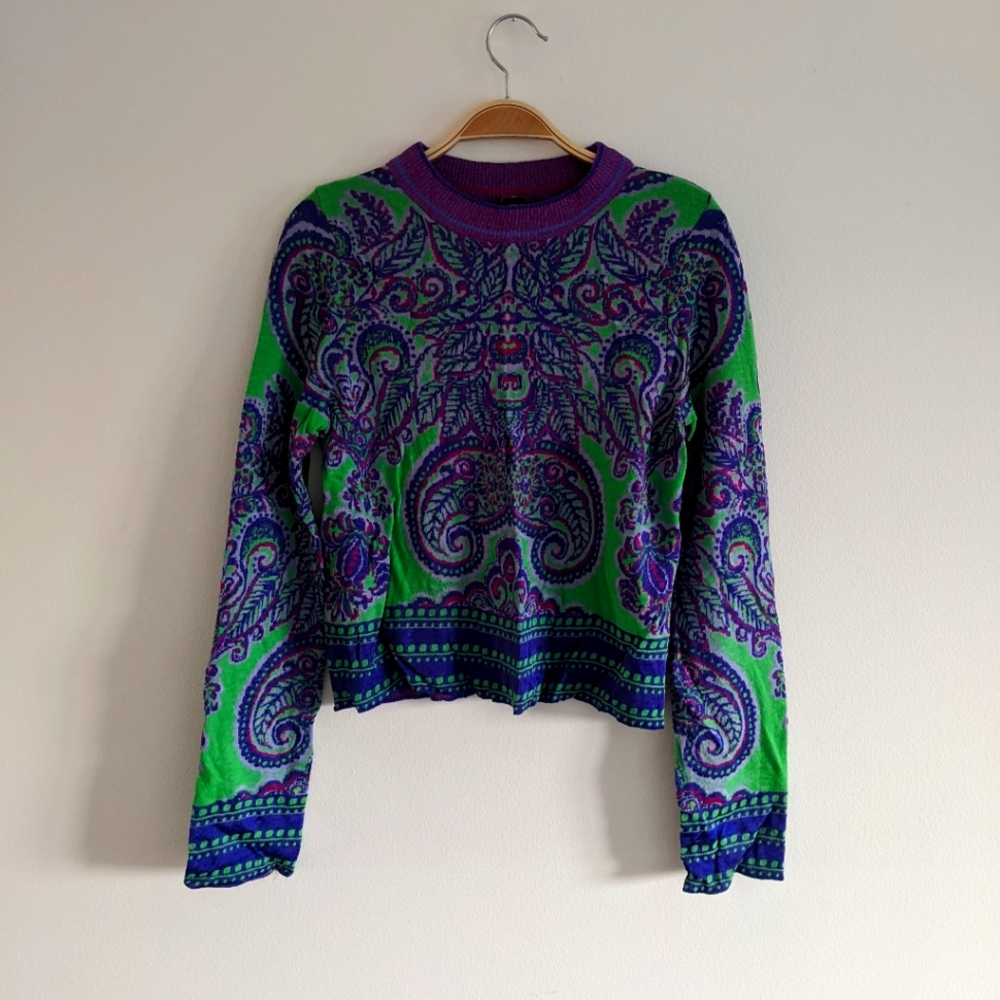 Free People fine knit floral print sweater S